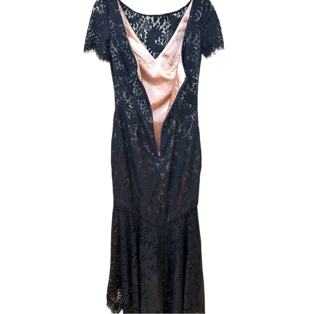 Theia - Women’s Lace, High-Low Mermaid Maxi Gown, Evening - Navy Blue, Size 0 - Picture 5 of 17